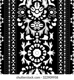 stock vector seamless floral black and white doodle pattern, border