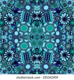 stock vector seamless floral blue doodle pattern.