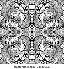 stock vector seamless floral  doodle kaleidoscope pattern.