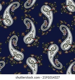 stock vector seamless vector paisley pattern on navy background