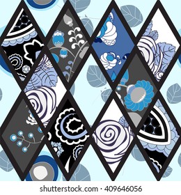 stock vector seamless patchwork pattern. oriental or russian floral design