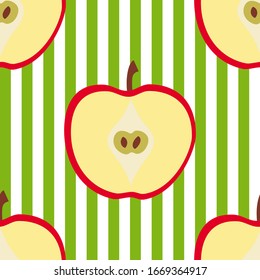 Stock vector seamless pattern with apples on striped background designed for web, fabric, paper and all prints