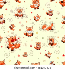 Stock vector seamless pattern with cartoon foxes