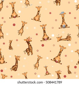 Stock vector seamless pattern character cartoon giraffe with different emotions, camelopard for site, info graphics, website, printed products, covers, fabrics, brochures, design element