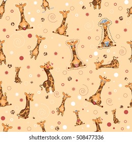 Stock vector seamless pattern character cartoon giraffe with different emotions, camelopard for site, info graphics, website, printed products, covers, fabrics, brochures, design element