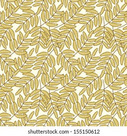Stock vector seamless pattern with decorative leaves of mountain ash on a light background.