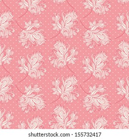 Stock vector seamless pattern with decorative leaves in pink colors.