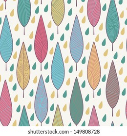 Stock vector seamless pattern with leaves and raindrops. Seamless pattern can be used for wallpapers, pattern fills, web page backgrounds,surface textures.