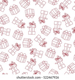 Stock vector seamless pattern with line gift boxes isolated