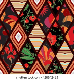 Stock vector seamless pattern. oriental, indian, russian floral design. background