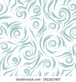 Stock vector seamless pattern. Waves or water splashes. Abstract texture from blue brush strokes on white background. Texture for wrapping paper or fabric