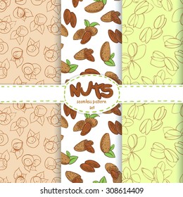 stock vector seamless Wallpaper, a set of three patterns on the topic of nuts