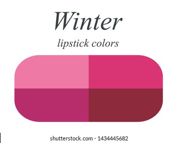 Stock vector seasonal color analysis palette for winter type of female appearance. Lipstick colors for winter type. 