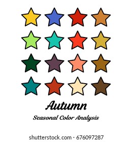 Stock vector seasonal color analysis palette for autumn type of female appearance