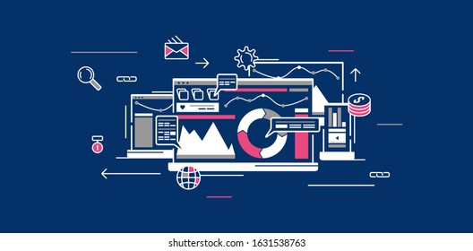 Stock vector seo analytics illustration. Concept of banner in flat design for website