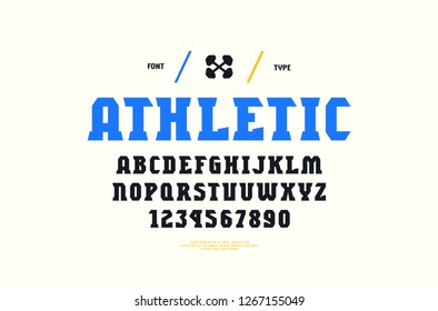Stock vector serif font, alphabet, typeface. Letters and numbers for gym, workout, athletic logo and headline design. Print on white background