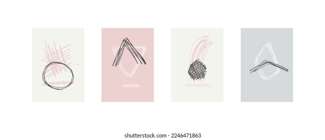Stock vector set of abstract brochure template covers in the style of hand-drawn graphics. Pastel colors background