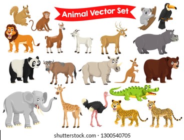 stock vector set of animals cartoon graphic illustration