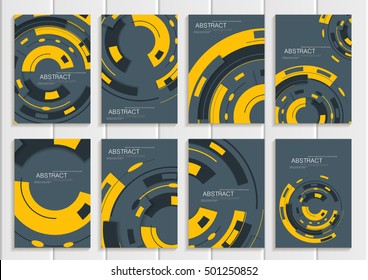 Stock vector set of brochures in abstract style. Design business templates with yellow round, rectangular shapes on gray background for printed materials, elements, web sites, cards, covers, wallpaper