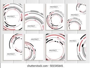 Stock vector set of brochures in abstract style. Design business templates with red round, gray rectangular shapes on white background for printed materials, elements, web site, card, cover, wallpaper