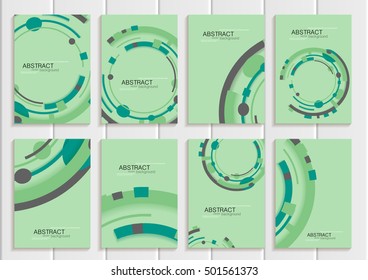 Stock vector set of brochures in abstract style. Design business templates with brown round, rectangular shapes on green background for printed materials, elements, web sites, cards, covers, wallpaper