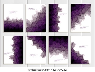 Stock vector set brochures in abstract style. Design business templates with round, uneven violet shapes on white backgrounds for printed materials, elements, web sites, cards, covers, wallpaper