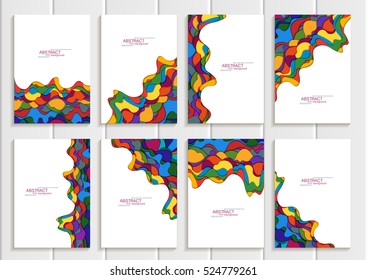 Stock vector set brochures in abstract style. Design business templates with round, uneven multicolored shapes on white backgrounds for printed materials, elements, web sites, cards, covers, wallpaper