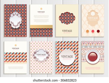 stock vector set of brochures in vintage style design templates frames and backgrounds. Use for printed materials, signs, elements, web sites, cards