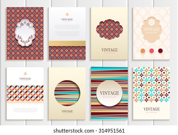 stock vector set of brochures in vintage style design templates frames and backgrounds. Use for printed materials, signs, elements, web sites, cards