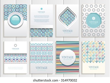 stock vector set of brochures in vintage style design templates frames and backgrounds. Use for printed materials, signs, elements, web sites, cards