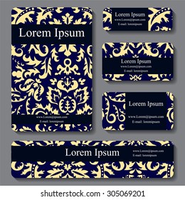 stock vector set of business card. decorative ornament. template doodle design