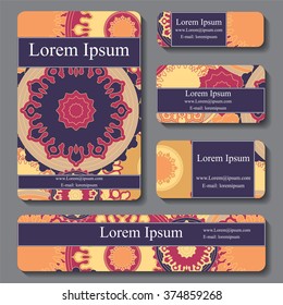 stock vector set of business card. decorative ornament. doodle design