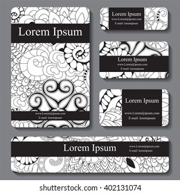 stock vector set of business card. decorative ornament. doodle design