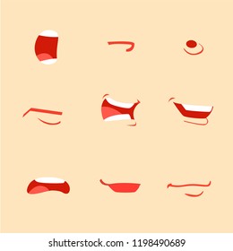 Stock Vector Set Of Cartoon Mouth For Animation. Mouths Collection