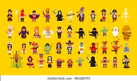 Serie de personajes del vector de existencias para Halloween en un estilo plano