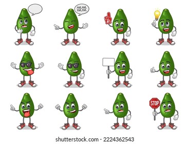 stock vector set of cute avocado cartoon mascot with face expression on a white background