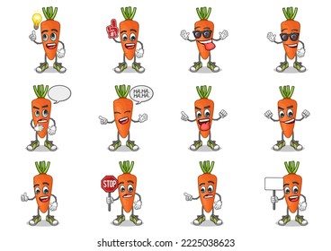 stock vector set of cute carrot cartoon mascot with face expression on a white background