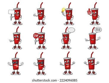 stock vector set of cute a cup of soda cartoon mascot with cute pose and expression on a white background