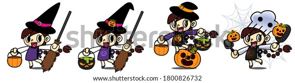 Stock Vector Set Cute Girl Halloween Stock Vector Royalty Free 1800826732