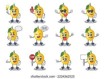 stock vector set of cute lemon cartoon mascot with face expression on a white background