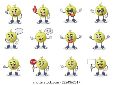 stock vector set of cute melon cartoon mascot with face expression on a white background