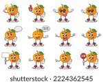 stock vector set of cute orange cartoon mascot with face expression on a white background