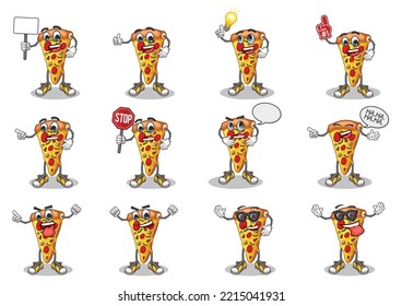 stock vector set of cute pizza cartoon mascot with face expression on a white background