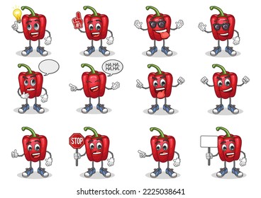 stock vector set of cute red paprika cartoon mascot with face expression on a white background
