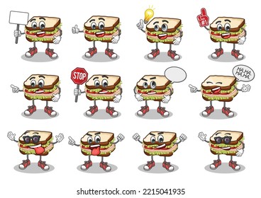 stock vector set of cute sandwich cartoon mascot with face expression on a white background