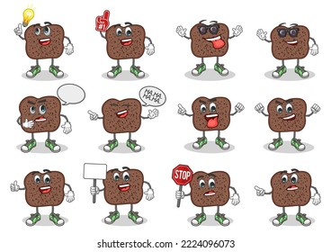 stock vector set of cute sliced rye bread cartoon mascot with cute pose and expression on a white background