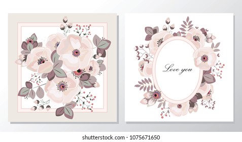 stock vector set of design card or banner template. pink flowers