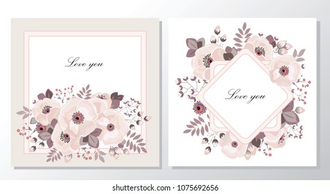 stock vector set of design card or banner template. pink flowers