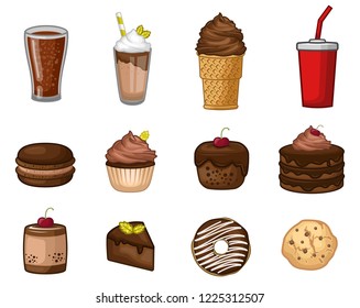stock vector set of dessert cartoon object graphic illustration on white background