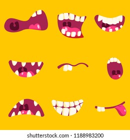 Stock vector set with different monsters mouths smile, surprise, sadness and other grimaces